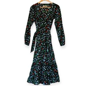 B.YELLOWTAIL Mountain Wildflowers Midi Wrap Ruffle Dress (M)